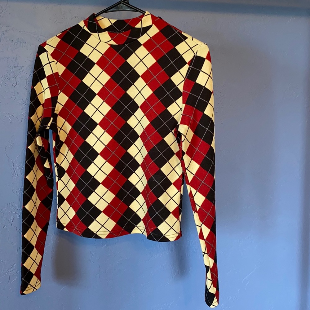 Shein Plaid Mock-Neck Shirt